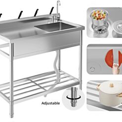 Garvee Stainless Steel Utility Sink Free Standing Single Bowl Sink with Faucet Legs Cold and Hot Water Pipe for Laundry Kitchen Garage Outdoor Garden Heavy-Duty Easy to Clean