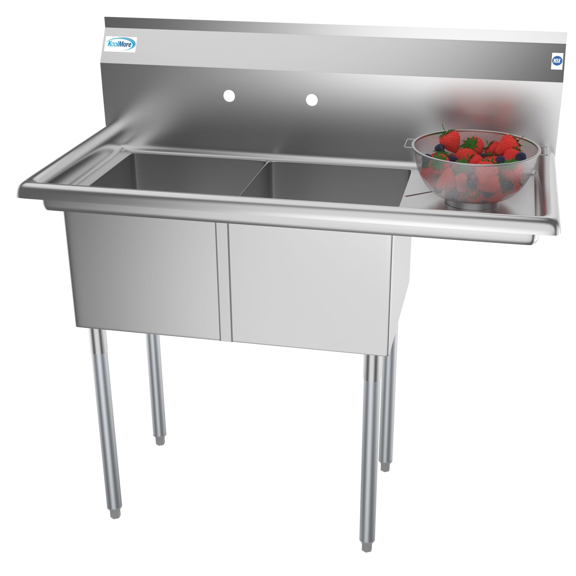 KoolMore 22-in x 43-in 2 -Basin Stainless Steel Freestanding Utility tub with Drain