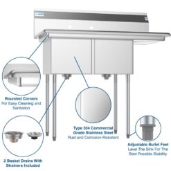 KoolMore 22-in x 43-in 2 -Basin Stainless Steel Freestanding Utility tub with Drain