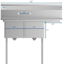 KoolMore 22-in x 43-in 2 -Basin Stainless Steel Freestanding Utility tub with Drain