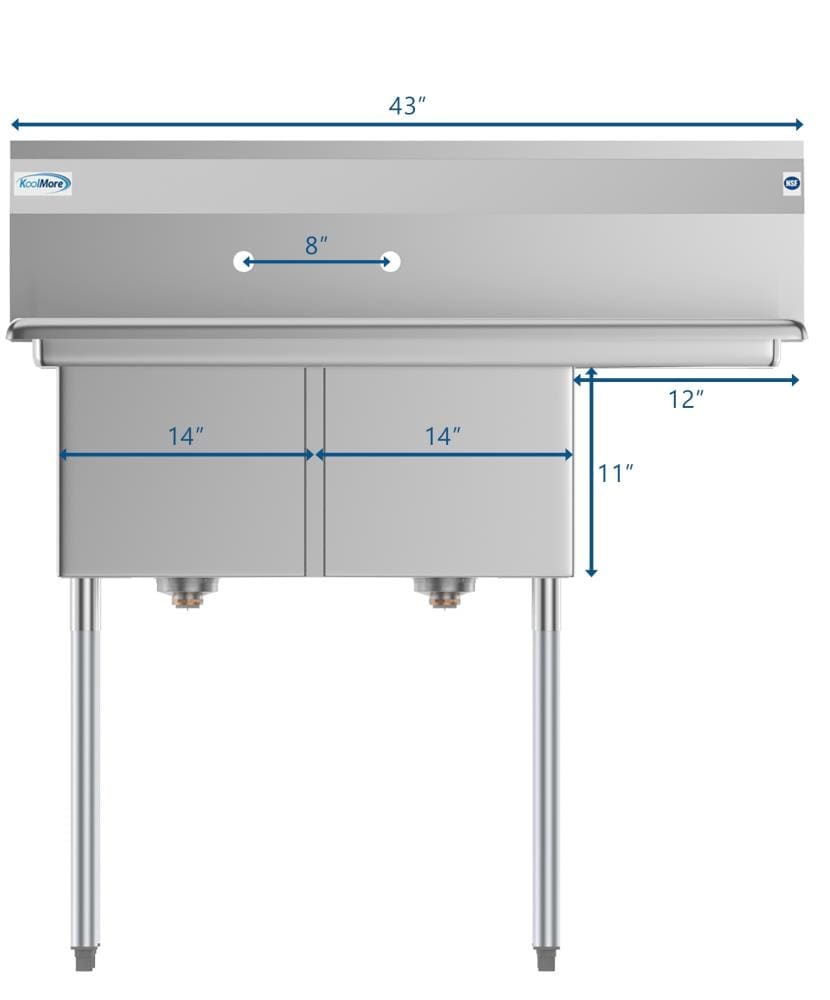 KoolMore 22-in x 43-in 2 -Basin Stainless Steel Freestanding Utility tub with Drain