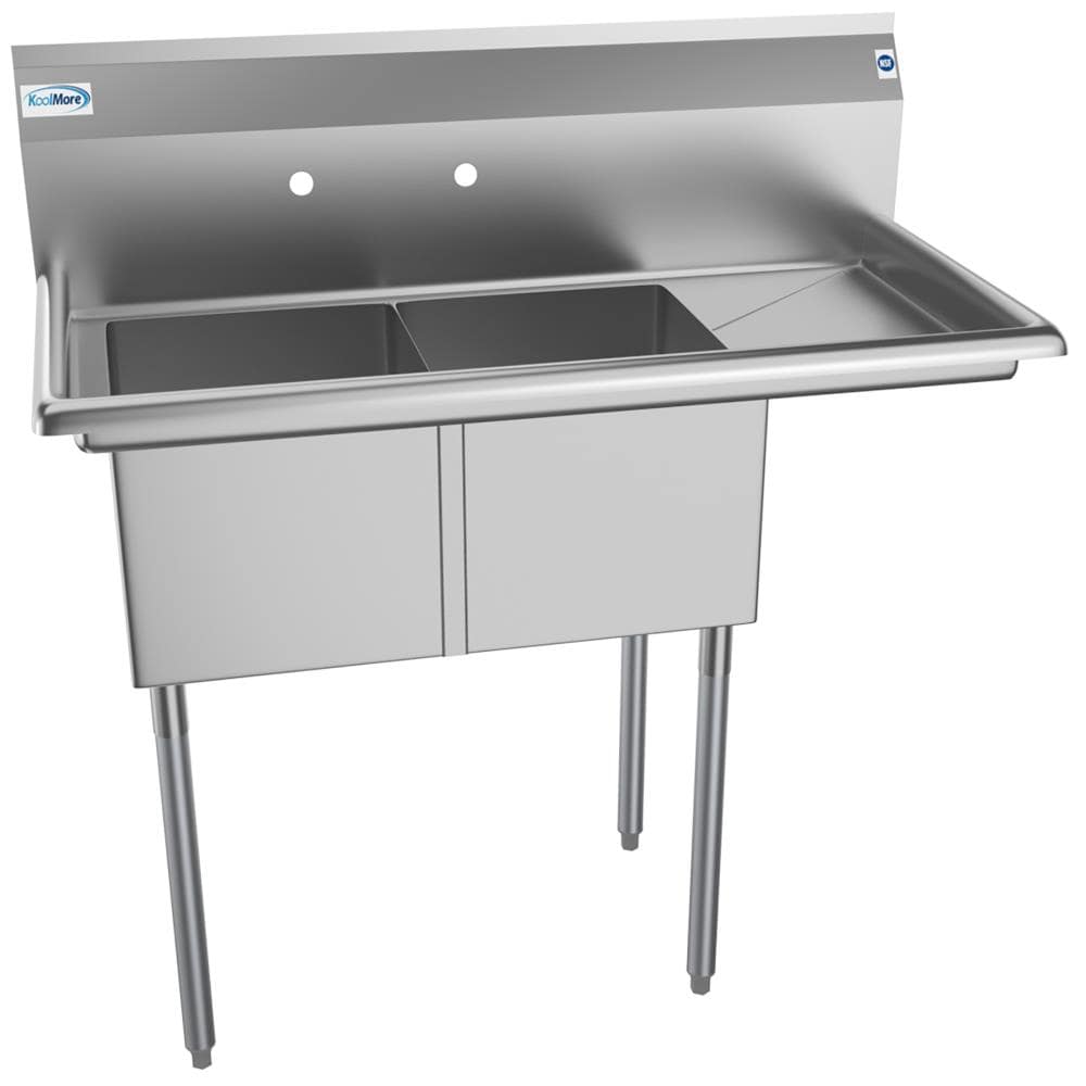 KoolMore 22-in x 43-in 2 -Basin Stainless Steel Freestanding Utility tub with Drain