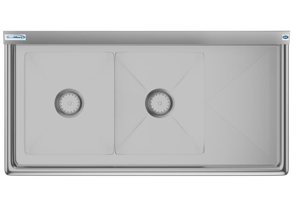 KoolMore 22-in x 43-in 2 -Basin Stainless Steel Freestanding Utility tub with Drain