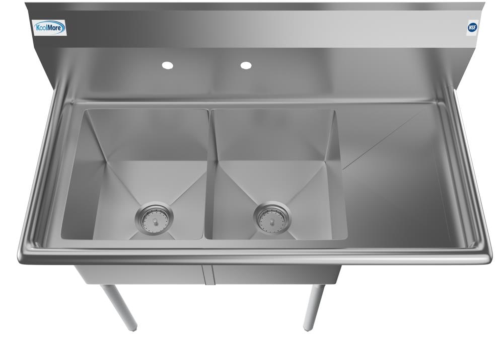 KoolMore 22-in x 43-in 2 -Basin Stainless Steel Freestanding Utility tub with Drain