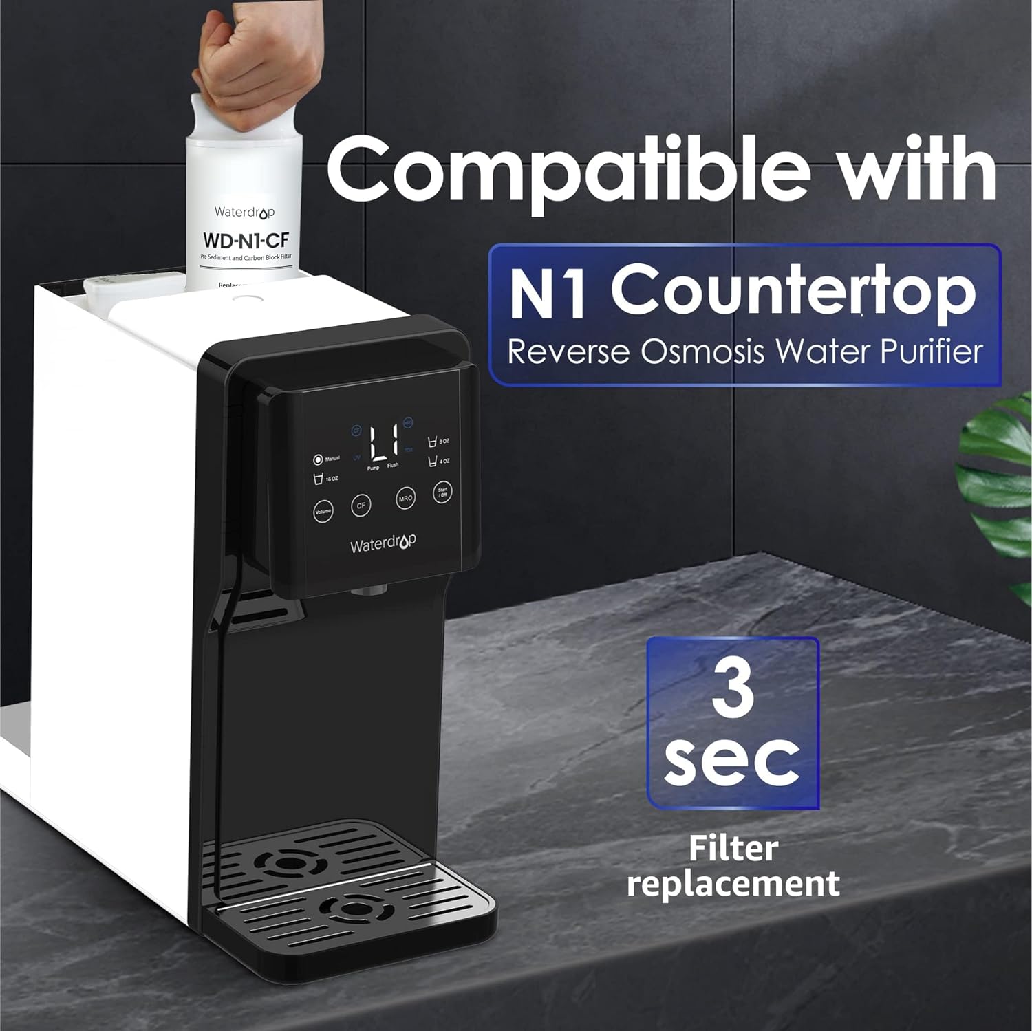 Waterdrop N1 Carbon block Black Counter top filter