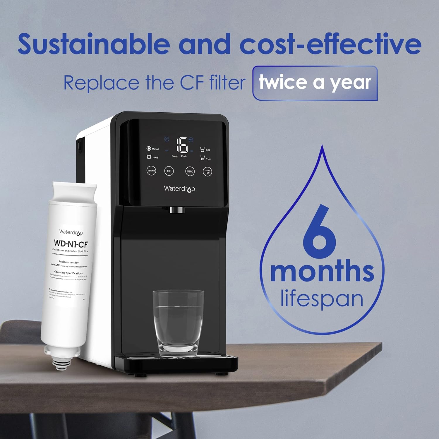 Waterdrop N1 Carbon block Black Counter top filter