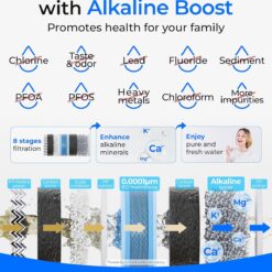Waterdrop 8-stage G5P700A with Composite/Activated carbon Reverse Osmosis Filtration Under Sink Water Filtration System with Alkaline Mineral Stainless Steel faucet Faucet