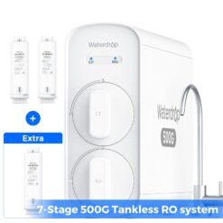 Waterdrop 7-stage G5P500 with RO Filter Composite/Activated carbon Reverse Osmosis Filtration Under Sink Water Filtration System with 2:1 Pure to Drain Stainless Steel faucet Faucet