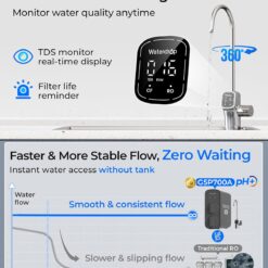 Waterdrop 8-stage G5P700A with RO Filter Composite/Activated carbon Reverse Osmosis Filtration Under Sink Water Filtration System with Alkaline Mineral Stainless Steel faucet Faucet