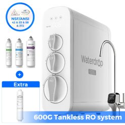 Waterdrop 8-stage G3P600 with ALK35 Composite/Activated carbon Reverse Osmosis Filtration Under Sink Water Filtration System with LED Purifier Stainless Steel Smart faucet Faucet