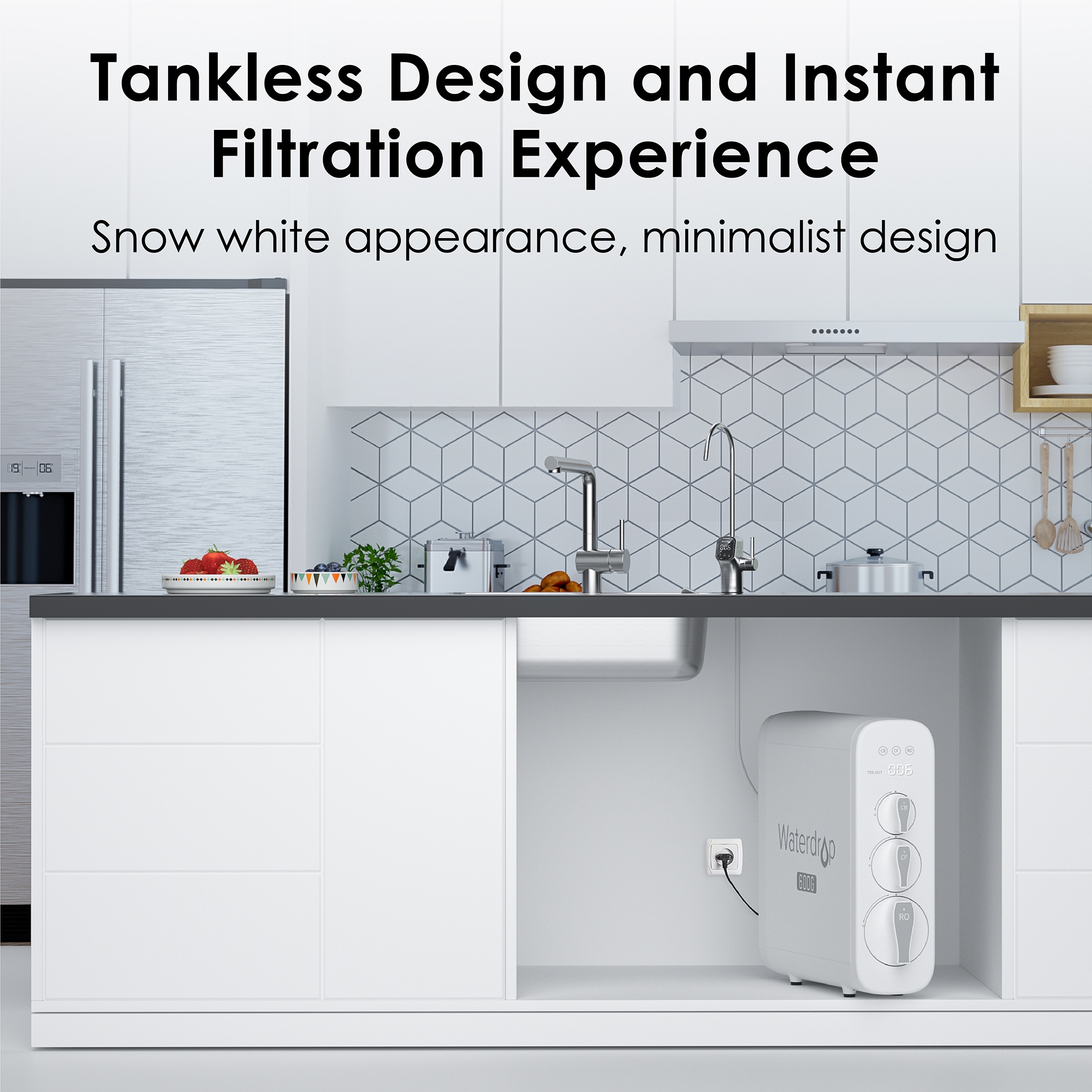 Waterdrop 8-stage G3P600 with ALK35 Composite/Activated carbon Reverse Osmosis Filtration Under Sink Water Filtration System with LED Purifier Stainless Steel Smart faucet Faucet