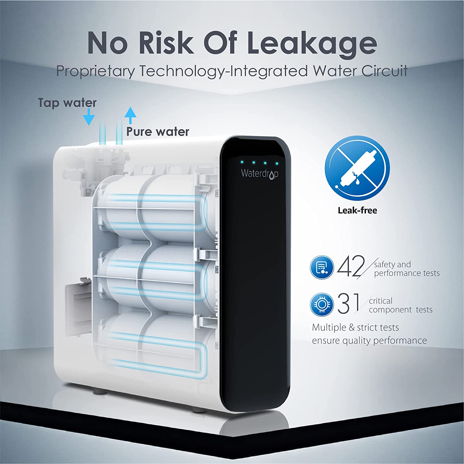 Waterdrop Tankless D6 with D6RF Filter Composite/Activated carbon Reverse Osmosis Filtration Under Sink Water Filtration System with LED Purifier Stainless Steel faucet Faucet
