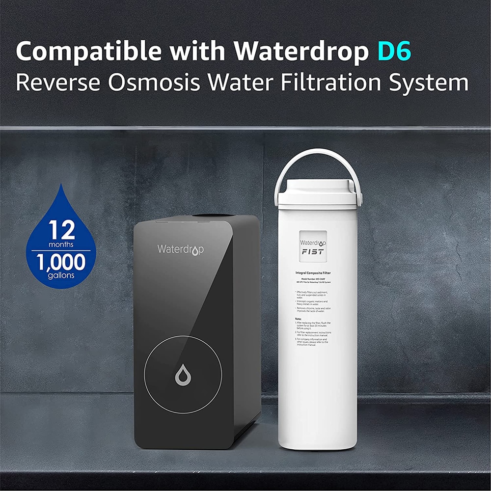 Waterdrop Tankless D6 with D6RF Filter Composite/Activated carbon Reverse Osmosis Filtration Under Sink Water Filtration System with LED Purifier Stainless Steel faucet Faucet
