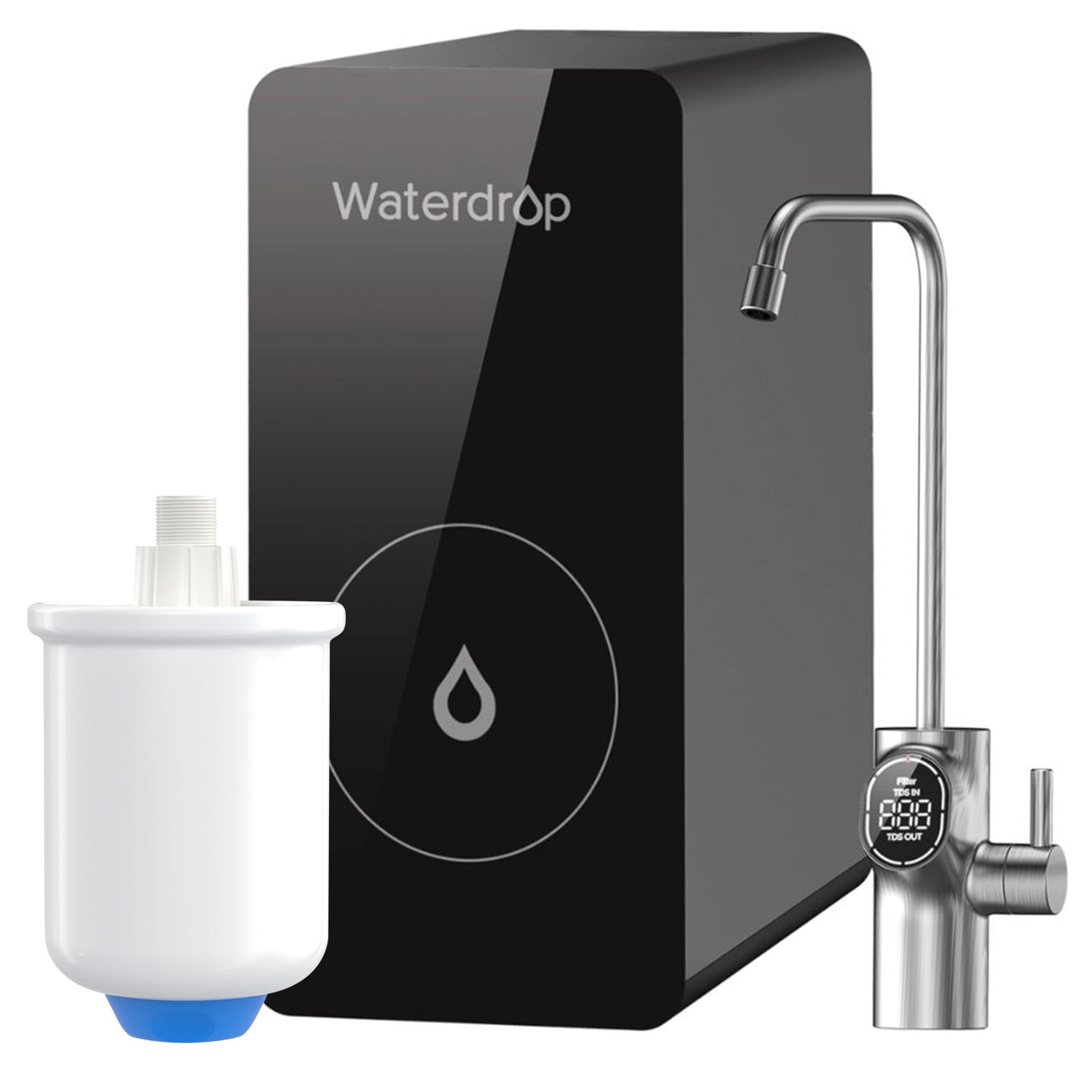 Waterdrop Tankless D6 with D6RF Filter Composite/Activated carbon Reverse Osmosis Filtration Under Sink Water Filtration System with LED Purifier Stainless Steel faucet Faucet