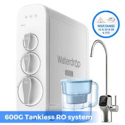 Waterdrop 8-stage G3P600 with PT Pitcher Composite/Activated carbon Reverse Osmosis Filtration Under Sink Water Filtration System with LED Purifier Stainless Steel Smart faucet Faucet