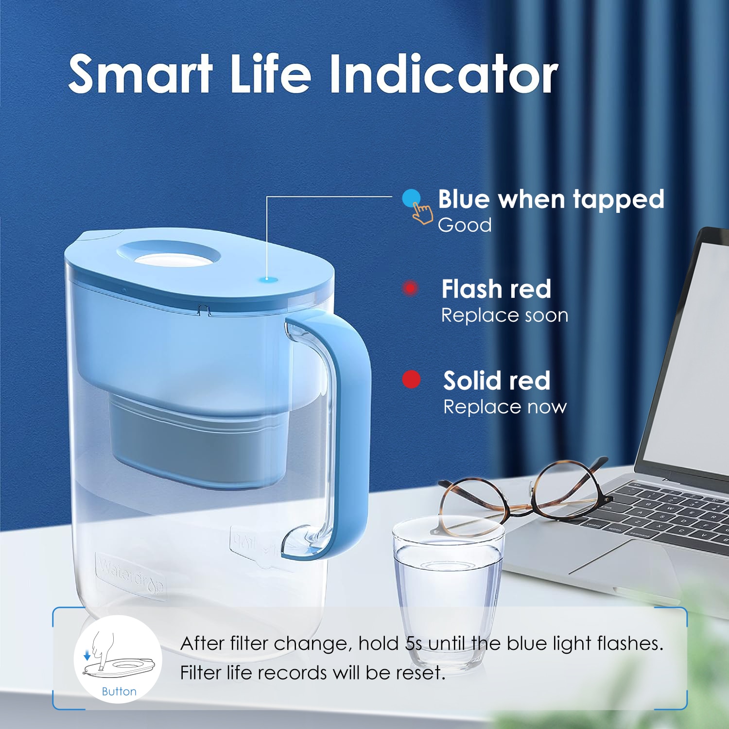 Waterdrop 8-stage G3P600 with PT Pitcher Composite/Activated carbon Reverse Osmosis Filtration Under Sink Water Filtration System with LED Purifier Stainless Steel Smart faucet Faucet