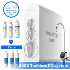 Waterdrop 8-stage G3P600 with AP Filter Composite/Activated carbon Reverse Osmosis Filtration Under Sink Water Filtration System with LED Purifier Stainless Steel Smart faucet Faucet