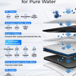 Waterdrop 8-stage G3P600 with AP Filter Composite/Activated carbon Reverse Osmosis Filtration Under Sink Water Filtration System with LED Purifier Stainless Steel Smart faucet Faucet