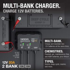 NOCO Genius GENPRO10X2: 2-Bank, 20A Onboard Battery Charger - 10A Per Bank, 12V Waterproof Marine Charger with Overcharge Protection & Temperature Compensation – for Lead-Acid & Lithium Batteries