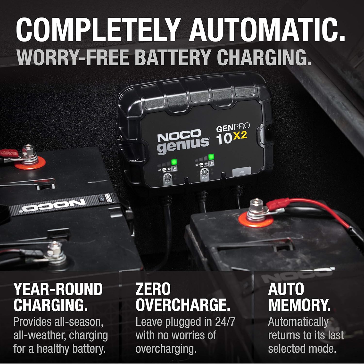 NOCO Genius GENPRO10X2: 2-Bank, 20A Onboard Battery Charger - 10A Per Bank, 12V Waterproof Marine Charger with Overcharge Protection & Temperature Compensation – for Lead-Acid & Lithium Batteries