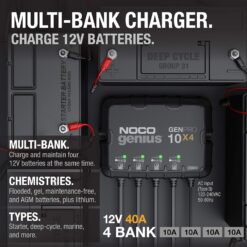 NOCO Genius GENPRO10X4: 4-Bank, 40A Onboard Battery Charger - 10A Per Bank, 12V Waterproof Marine Charger with Overcharge Protection & Temperature Compensation – for Lead-Acid & Lithium Batteries