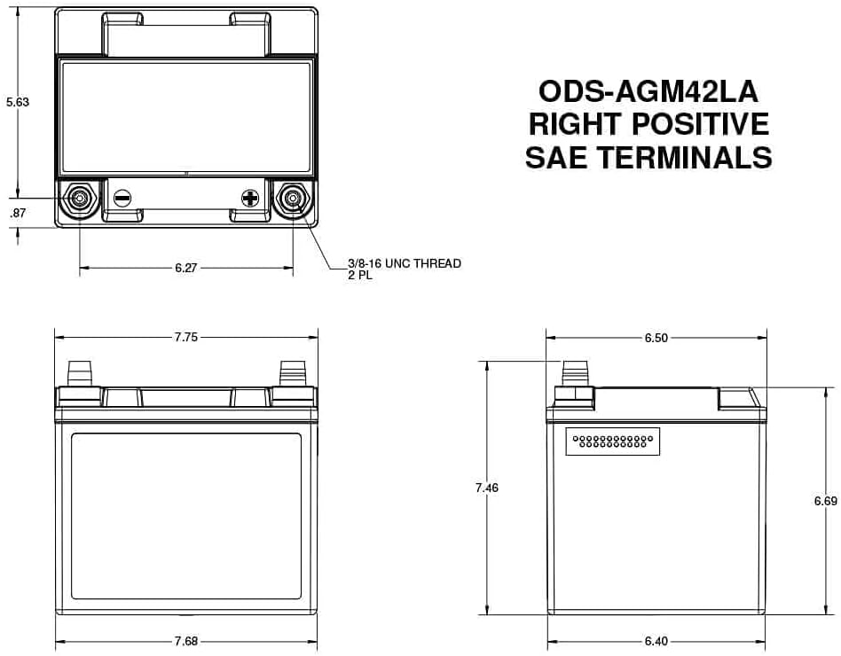 Odyssey Battery, Extreme Series, AGM, 12V, 540 Cold Cranking Amps, Top Post Terminals, 7.8 in L x 7.5 in H x 6.5 in W, Each