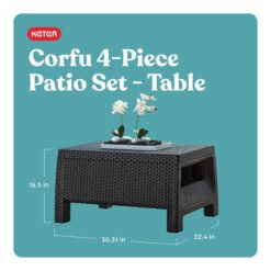 Keter Corfu All Weather Outdoor Patio Garden Furniture 4 -Piece Patio Conversation Set with Gray Cushions