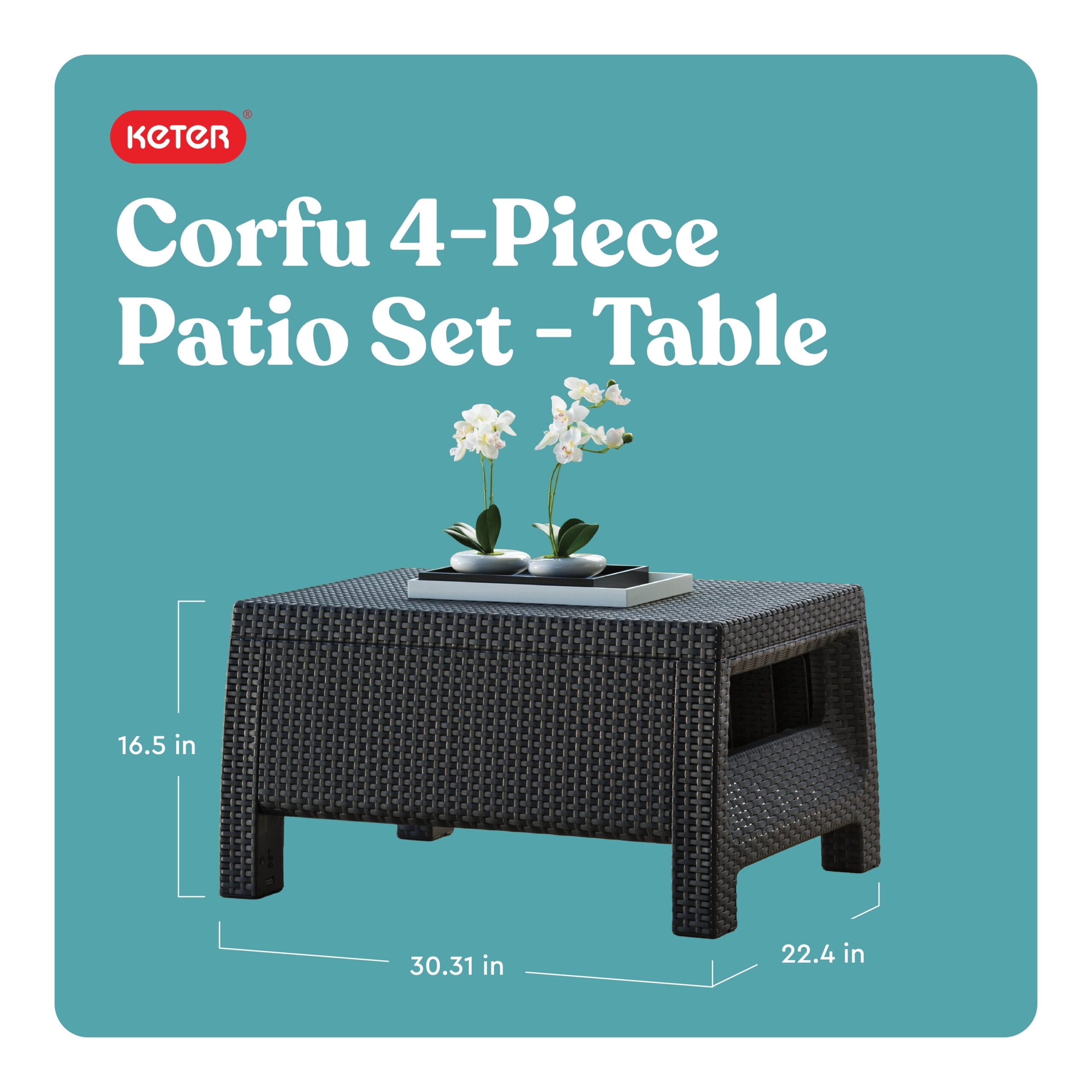 Keter Corfu All Weather Outdoor Patio Garden Furniture 4 -Piece Patio Conversation Set with Gray Cushions