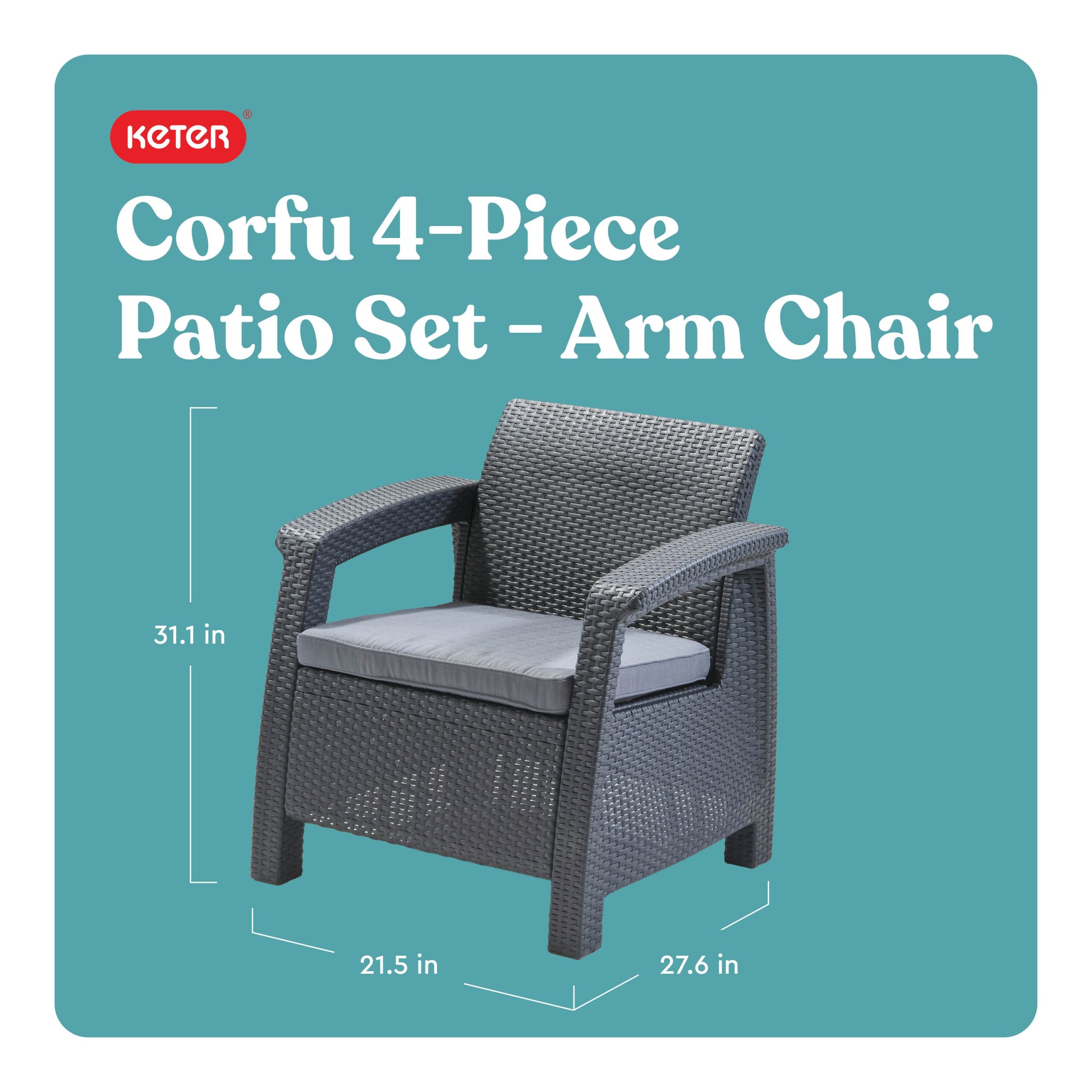 Keter Corfu All Weather Outdoor Patio Garden Furniture 4 -Piece Patio Conversation Set with Gray Cushions