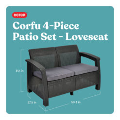 Keter Corfu All Weather Outdoor Patio Garden Furniture 4 -Piece Patio Conversation Set with Gray Cushions