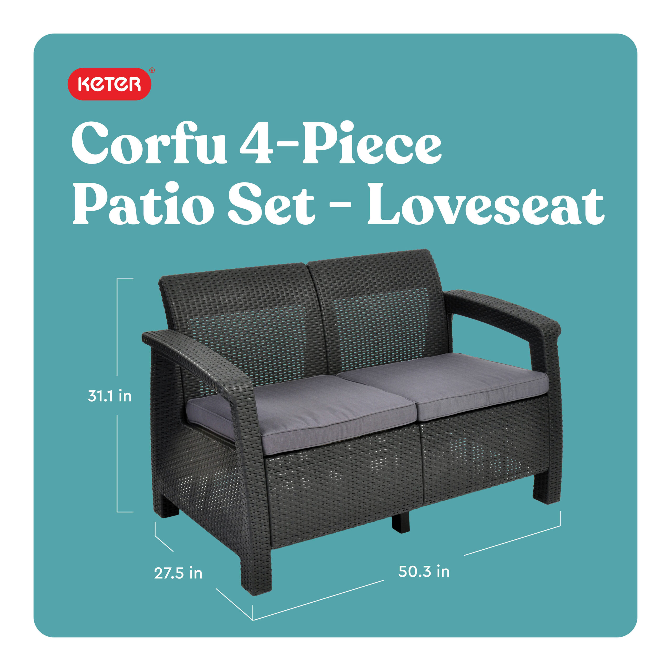 Keter Corfu All Weather Outdoor Patio Garden Furniture 4 -Piece Patio Conversation Set with Gray Cushions