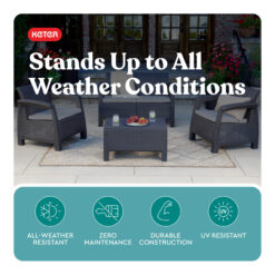 Keter Corfu All Weather Outdoor Patio Garden Furniture 4 -Piece Patio Conversation Set with Gray Cushions