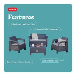 Keter Corfu All Weather Outdoor Patio Garden Furniture 4 -Piece Patio Conversation Set with Gray Cushions