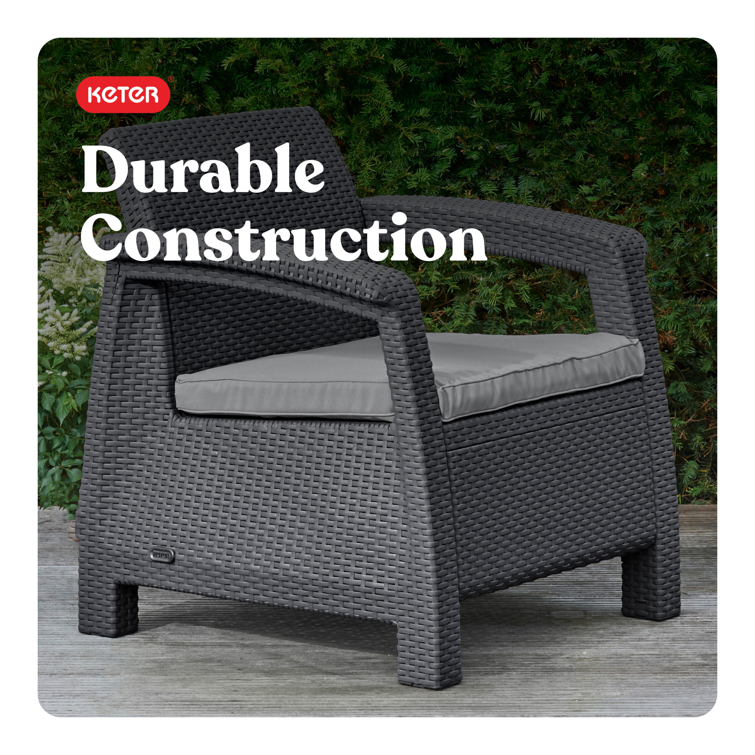Keter Corfu All Weather Outdoor Patio Garden Furniture 4 -Piece Patio Conversation Set with Gray Cushions