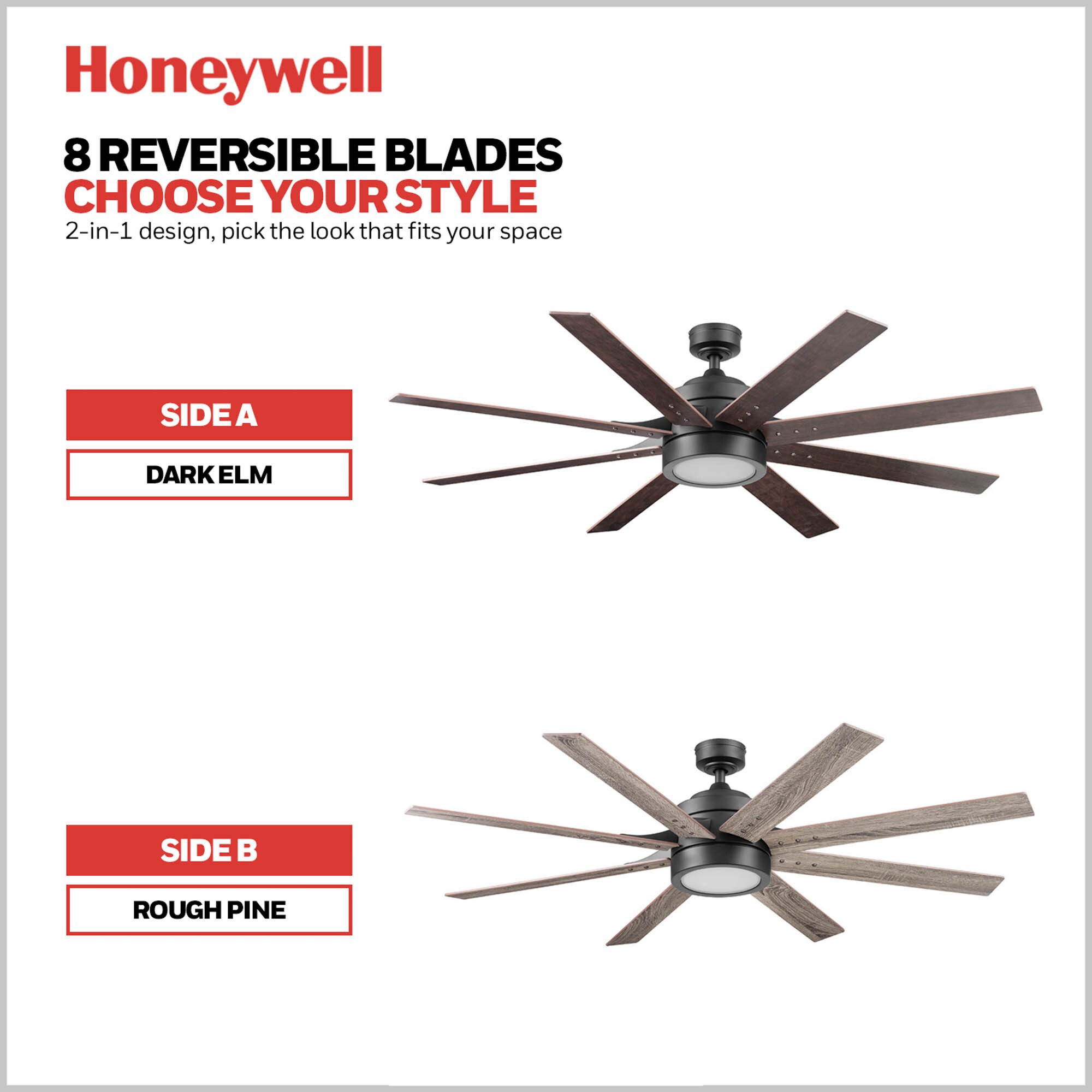 Honeywell Xerxes 62-in Bronze with Rough Pine/Dark Elm Blades Ceiling Fan With Light and Remote Control Included 8 -Blade