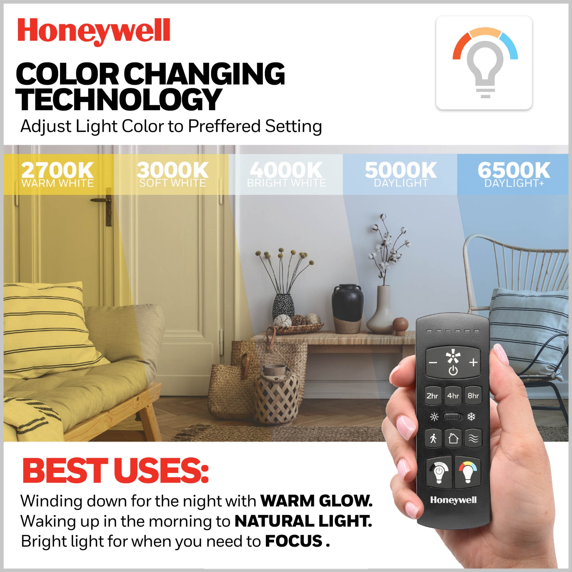 Honeywell Xerxes 70-in Matte Black with Walnut/Black Blades Adjustable White Covered Outdoor Ceiling Fan With Light and Remote Control Included 8 -Blade