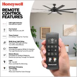 Honeywell Xerxes 70-in Matte Black with Walnut/Black Blades Adjustable White Covered Outdoor Ceiling Fan With Light and Remote Control Included 8 -Blade