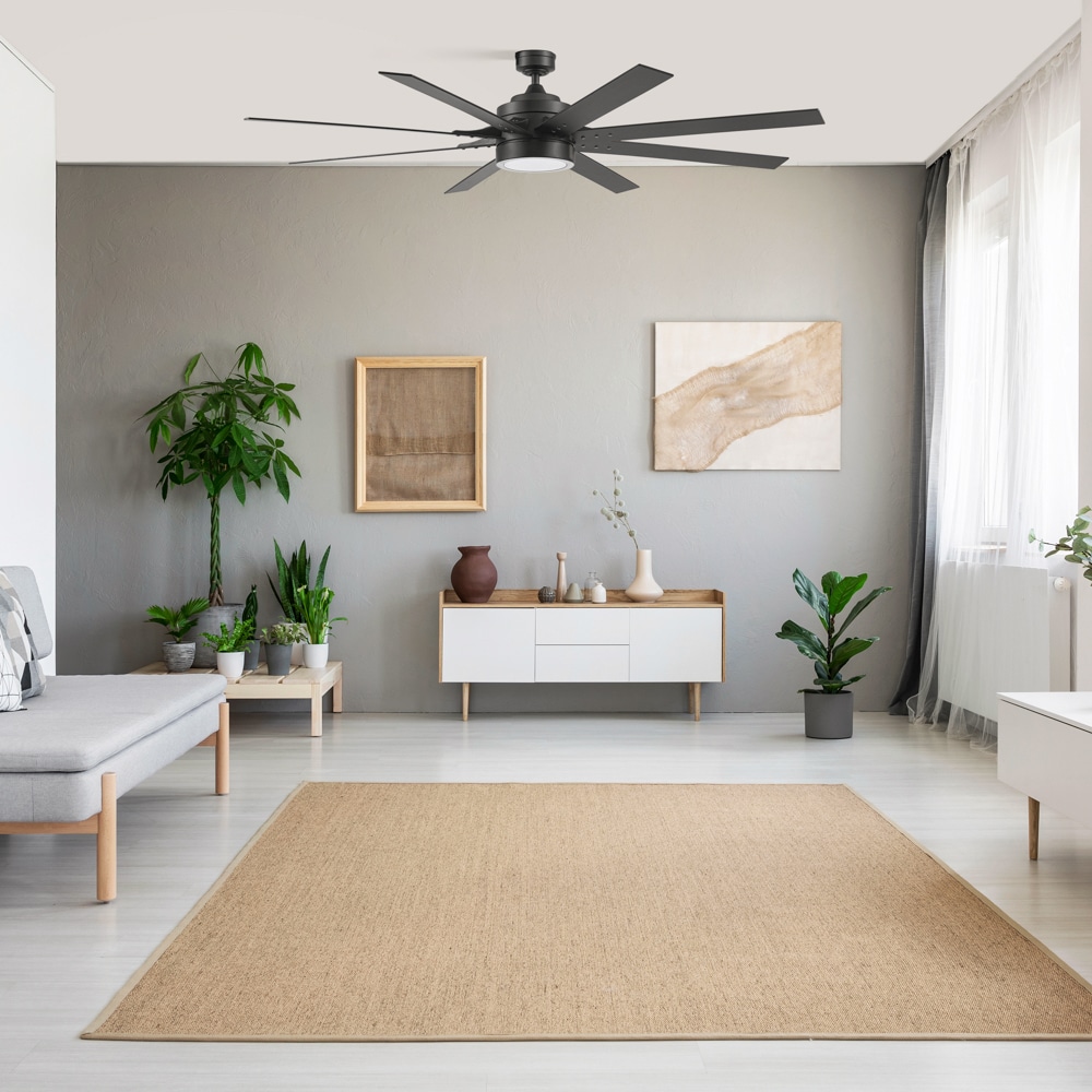 Honeywell Xerxes 70-in Matte Black with Walnut/Black Blades Adjustable White Covered Outdoor Ceiling Fan With Light and Remote Control Included 8 -Blade