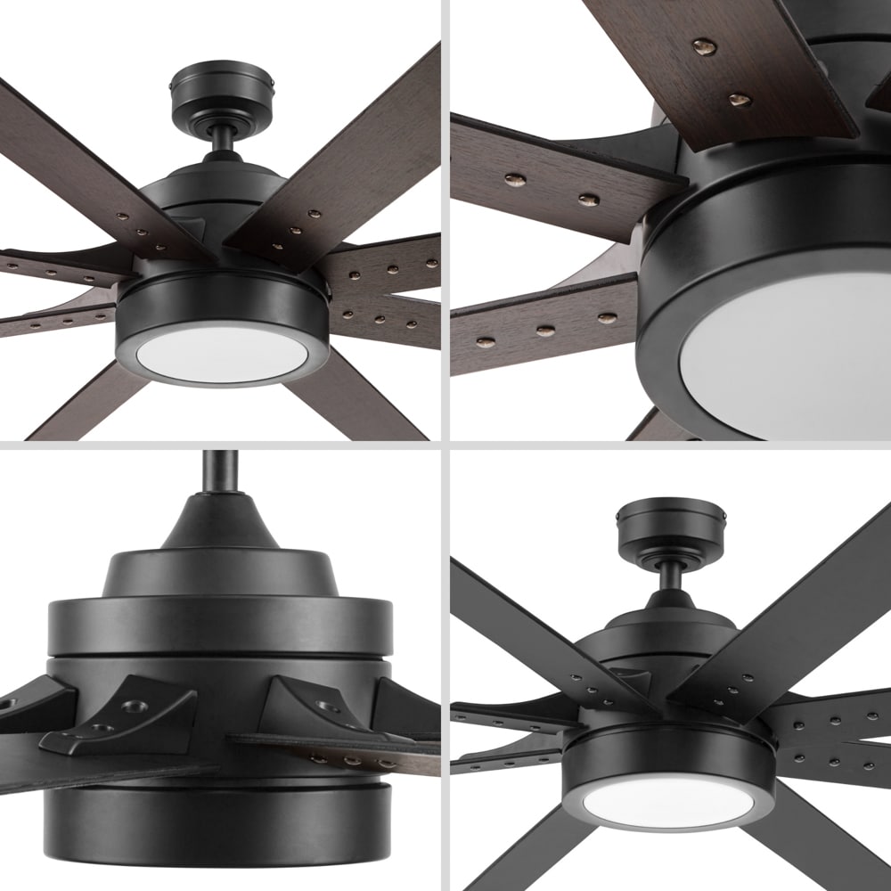 Honeywell Xerxes 70-in Matte Black with Walnut/Black Blades Adjustable White Covered Outdoor Ceiling Fan With Light and Remote Control Included 8 -Blade