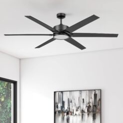 Honeywell Talbert 70-in Matte Black with Matte Black Blades LED Ceiling Fan With Light and Remote Control Included 6 -Blade