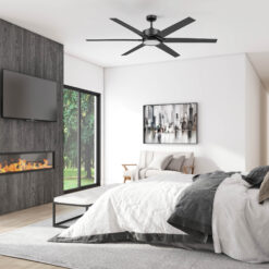 Honeywell Talbert 70-in Matte Black with Matte Black Blades LED Ceiling Fan With Light and Remote Control Included 6 -Blade