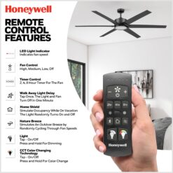 Honeywell Talbert 70-in Matte Black with Matte Black Blades LED Ceiling Fan With Light and Remote Control Included 6 -Blade