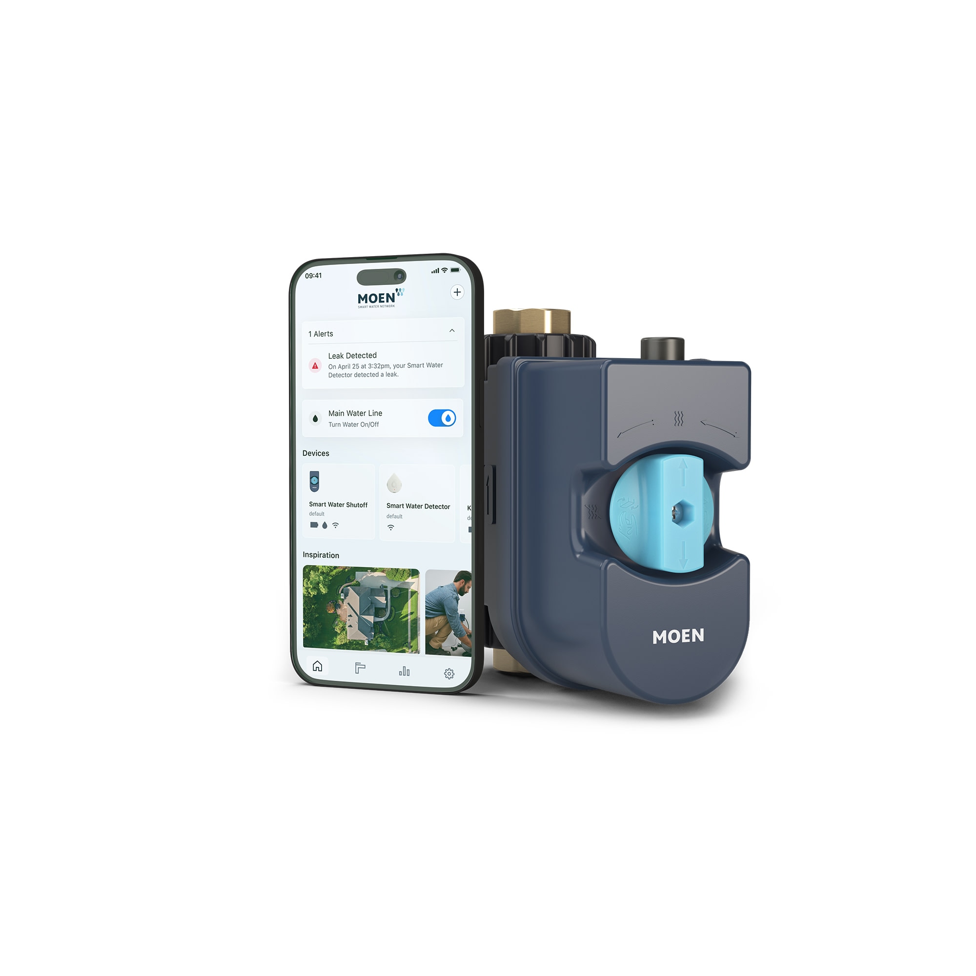 Moen Flo Smart Water Monitor 3/4-in to 1-1/4-in Indoor/Outdoor Smart Compatible Water leak detector with Automatic Shut-off Valve ( 1 -Pack)