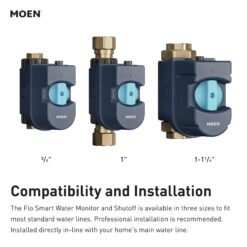 Moen Flo Smart Water Monitor 3/4-in to 1-1/4-in Indoor/Outdoor Smart Compatible Water leak detector with Automatic Shut-off Valve ( 1 -Pack)