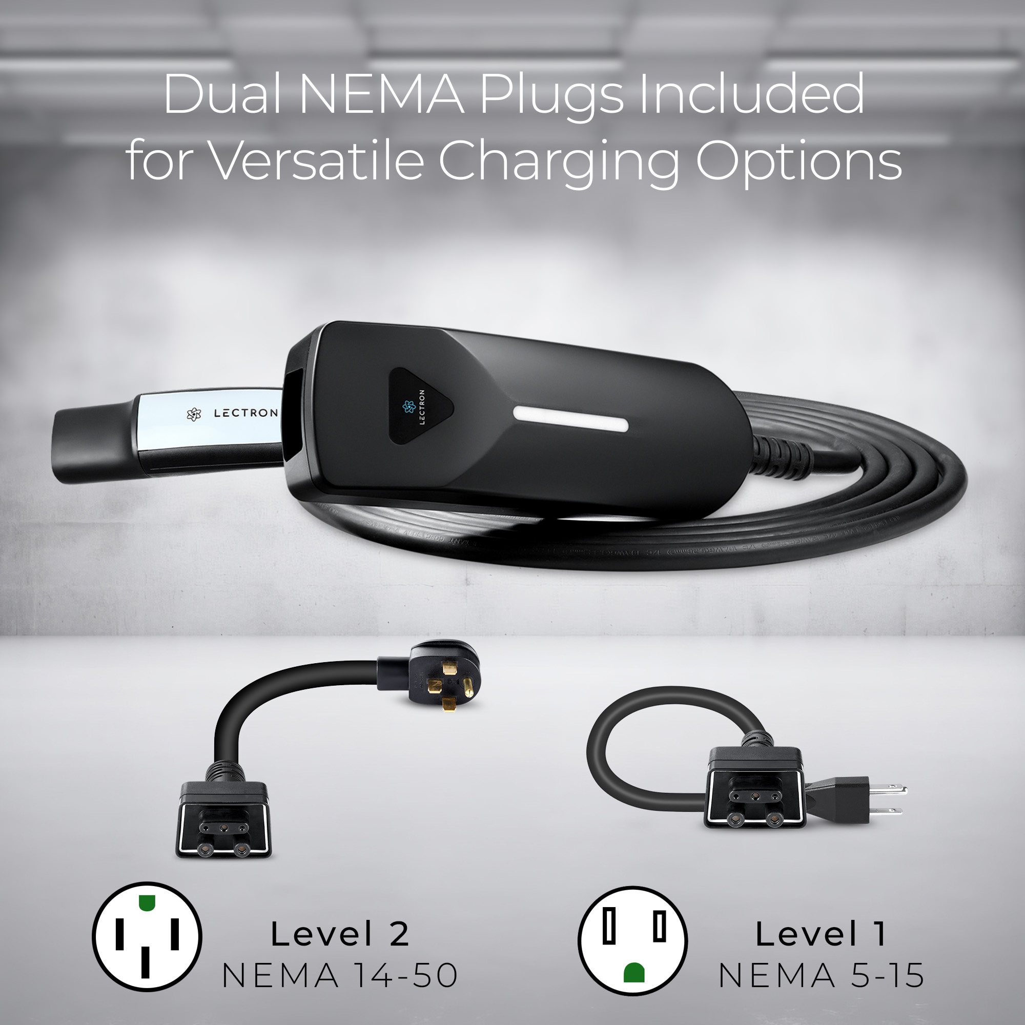 Lectron Tesla NACS Portable Charger Level 1 and Level 2 NEMA 5-15p/14-50p Plug In EV Electric Vehicle Charging Station-up to 40 Amps/ 240-Volts with 16-ft Cable