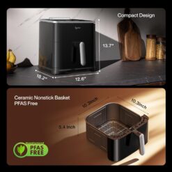 Typhur Sync 8QT AI Smart Air Fryer with Built-in Wireless Meat Thermometer, 9-in-1 XL Non Toxic Ceramic Airfryer