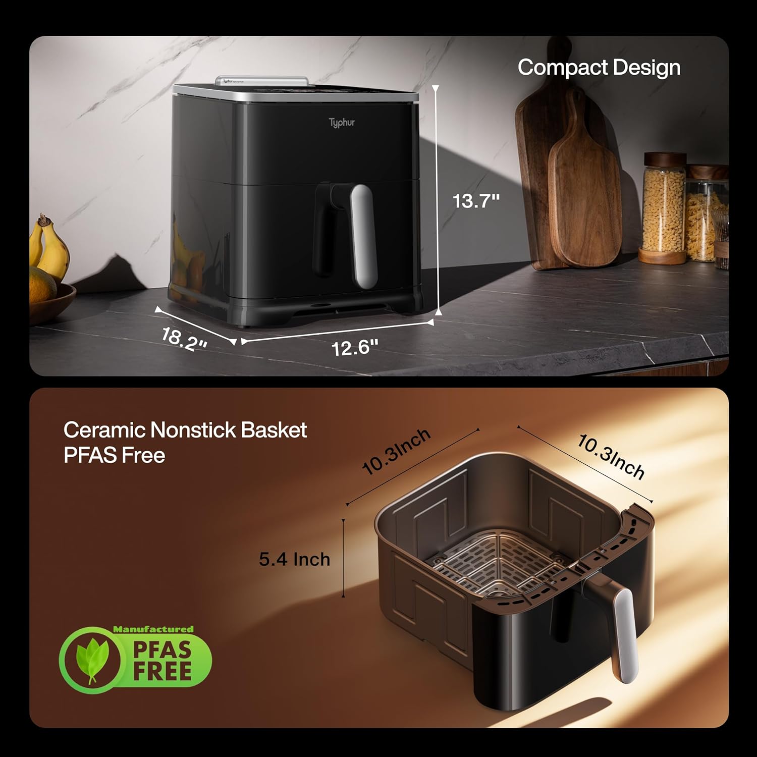 Typhur Sync 8QT AI Smart Air Fryer with Built-in Wireless Meat Thermometer, 9-in-1 XL Non Toxic Ceramic Airfryer