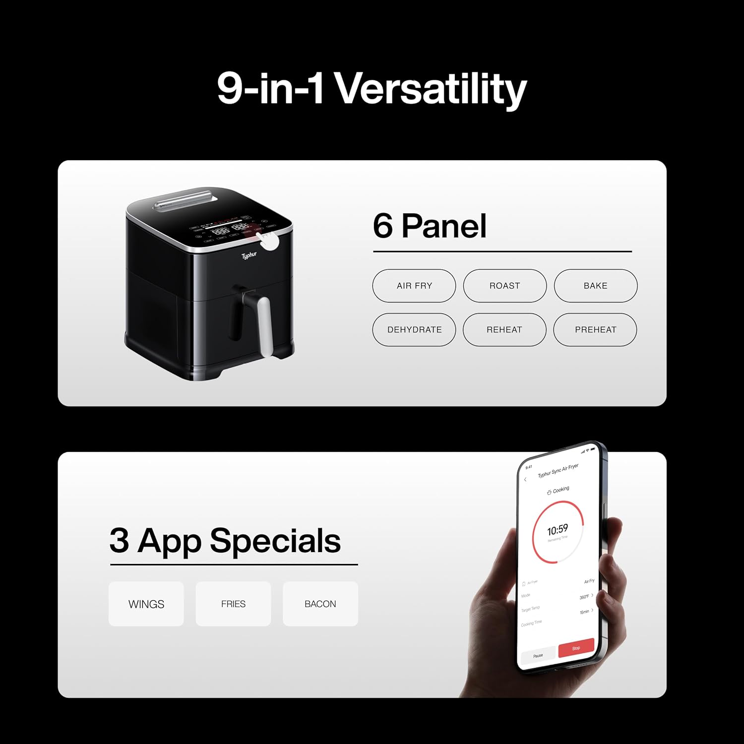 Typhur Sync 8QT AI Smart Air Fryer with Built-in Wireless Meat Thermometer, 9-in-1 XL Non Toxic Ceramic Airfryer