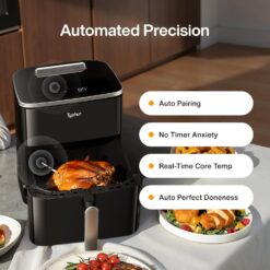 Typhur Sync 8QT AI Smart Air Fryer with Built-in Wireless Meat Thermometer, 9-in-1 XL Non Toxic Ceramic Airfryer