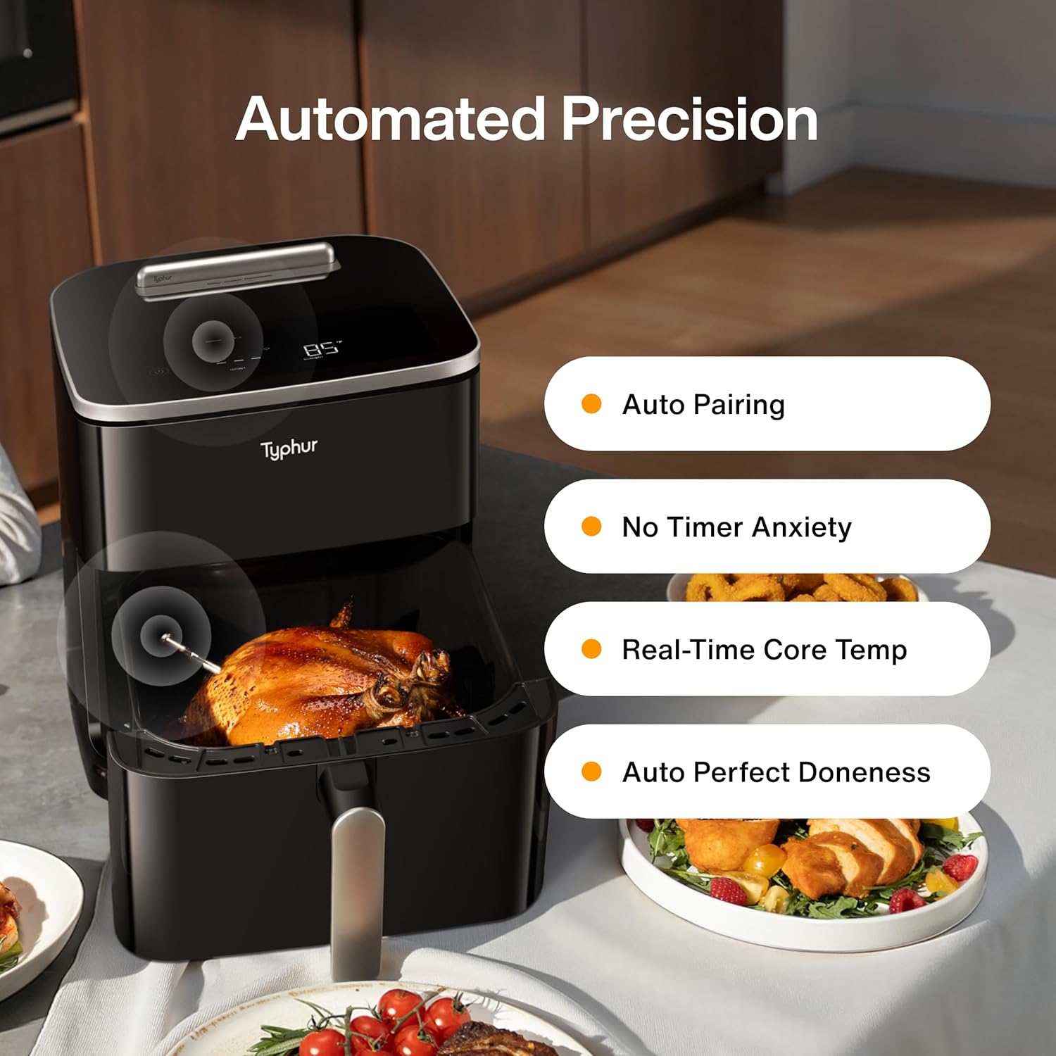 Typhur Sync 8QT AI Smart Air Fryer with Built-in Wireless Meat Thermometer, 9-in-1 XL Non Toxic Ceramic Airfryer